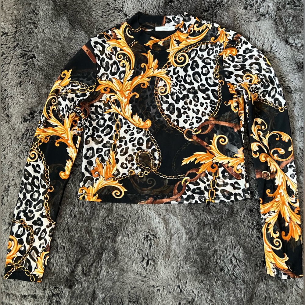 Leopard and Baroque Print Long Sleeve Top